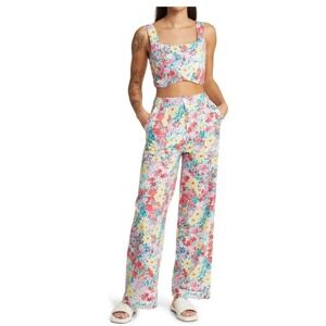 Floral Wide-Leg Crop Top and Pants Set - Pink Multi
